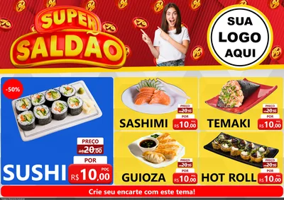 Modelo de Encarte para Encarte A4 Horizontal com o tema Super Saldão para Comida japonesa