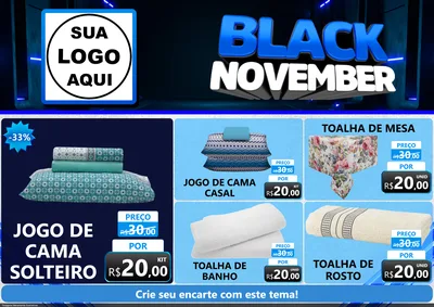 Modelo de Encarte para Encarte A4 Horizontal com o tema Black November para Cama, Mesa e Banho