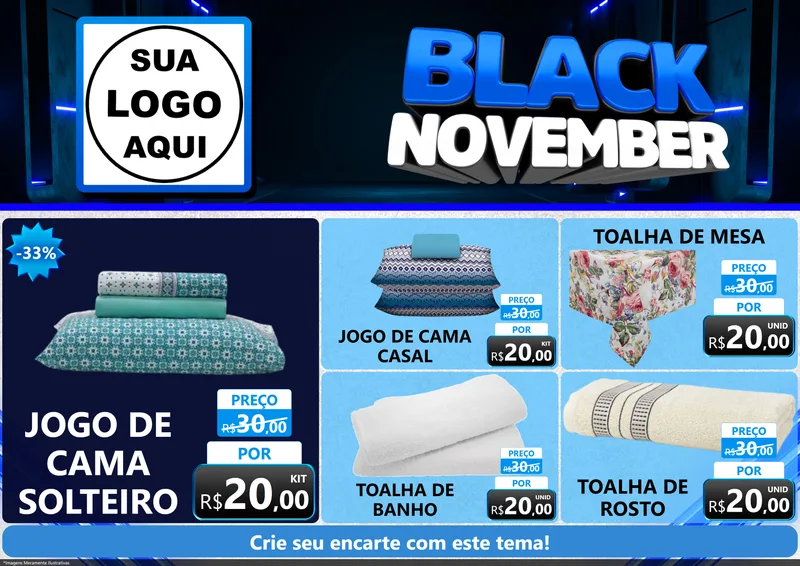 Modelo de Encarte para Encarte A4 Horizontal com o tema Black November para Cama, Mesa e Banho