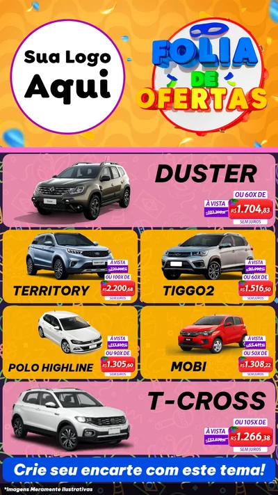 Modelo de TV para TV Vertical com o tema Folia de Ofertas para Concessionaria de Carros