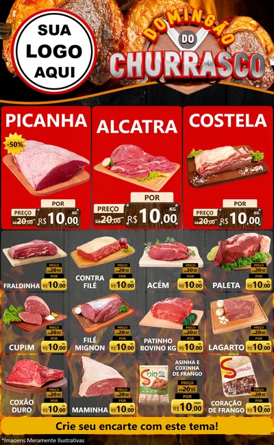 Modelo de Encarte para Encarte Grande com o tema Domingão do Churrasco para Açougue