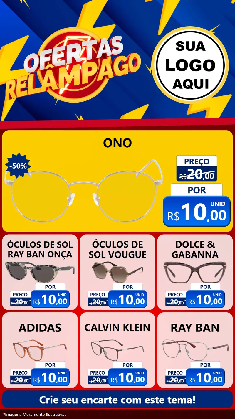 Modelo de Rede Social para Stories com o tema Ofertas Relâmpago para Óticas