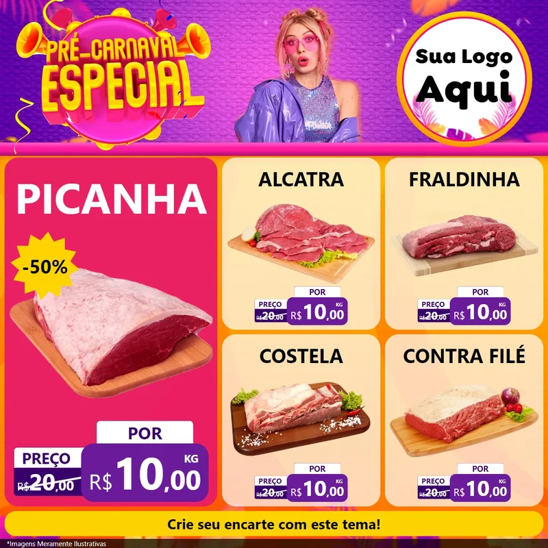 Modelo de Rede Social para Feed Facebook com o tema Pré-Carnaval Especial para Açougue