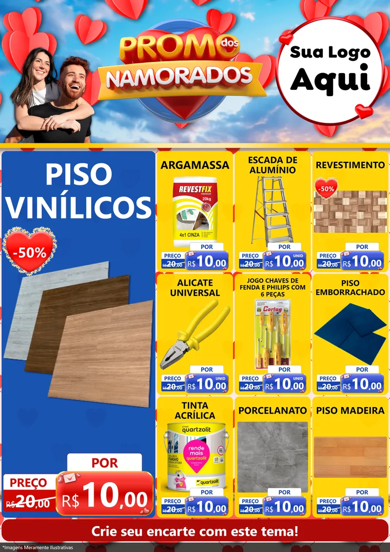 Modelo de Encarte para Encarte A4 Vertical com o tema Promo dos Namorados para Material para Construção