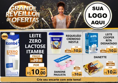 Modelo de Encarte para Encarte A4 Horizontal com o tema Grande Réveillon de Ofertas para Frios e Laticínios