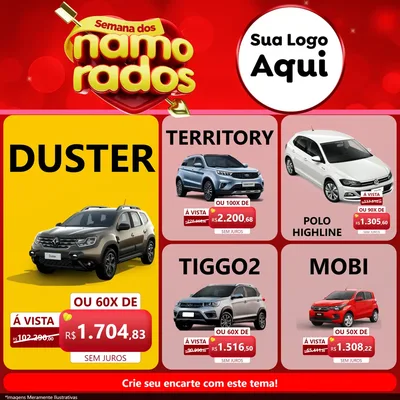 Modelo de Rede Social para Feed Facebook com o tema Semana dos namorados para Concessionaria de Carros