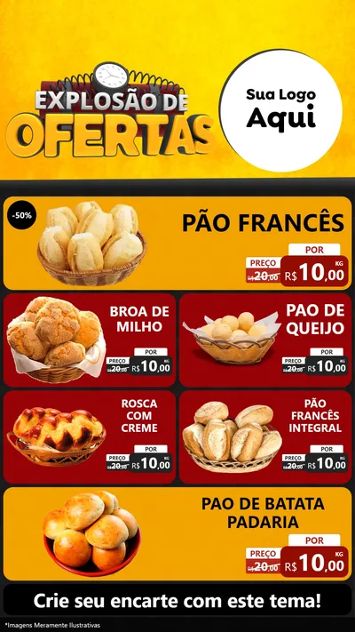Modelo de TV para TV Vertical com o tema Explosão de Ofertas para Padaria