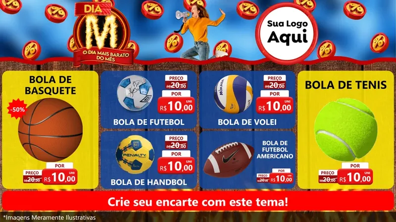 Modelo de TV para TV Horizontal com o tema Dia M - O Dia Mais Barato Do Mês para Artigos Esportivos