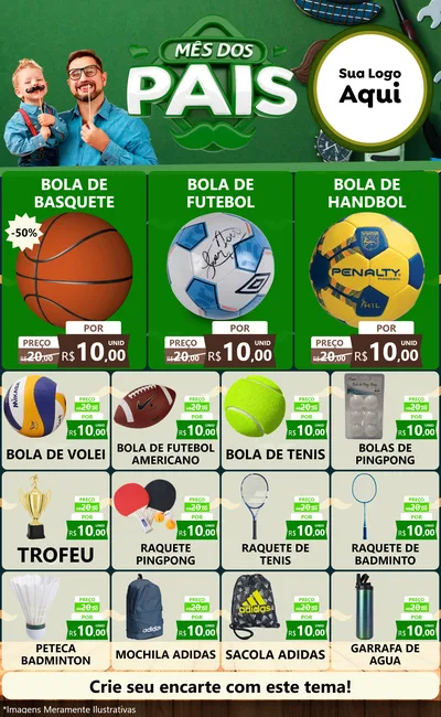 Modelo de Encarte para Encarte Grande com o tema Mês dos Pais para Artigos Esportivos