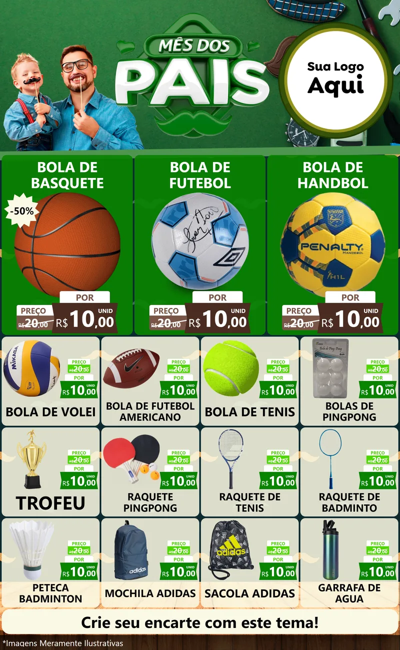 Modelo de Encarte para Encarte Grande com o tema Mês dos Pais para Artigos Esportivos