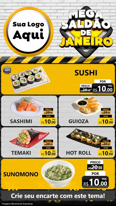 Modelo de TV para TV Vertical com o tema Mega Saldão de Janeiro para Comida japonesa