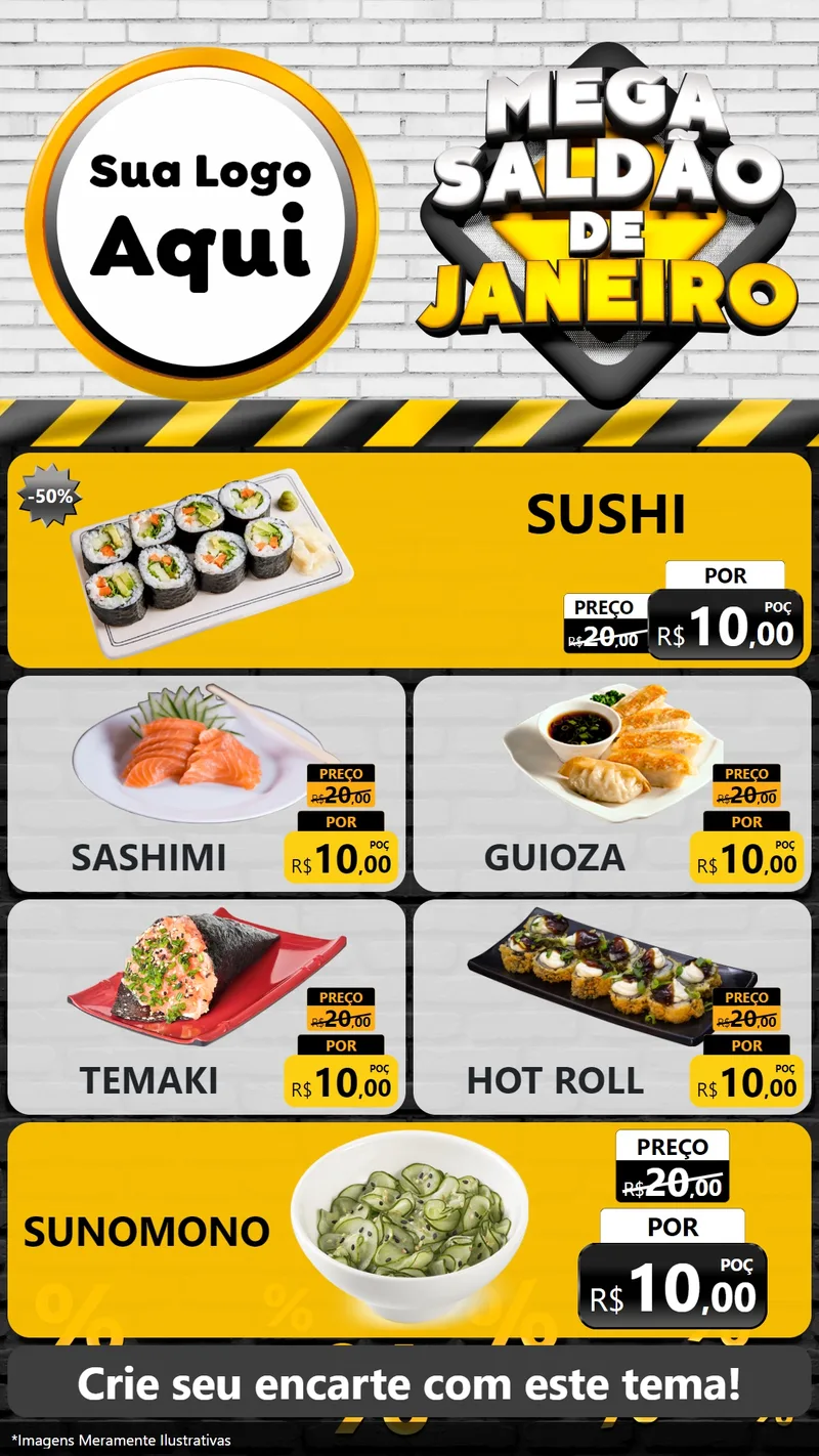 Modelo de TV para TV Vertical com o tema Mega Saldão de Janeiro para Comida japonesa