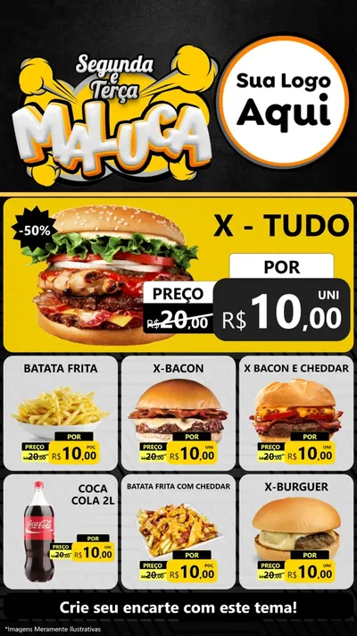 Modelo de Rede Social para Stories com o tema Segunda e Terça Maluca para Hamburgueria