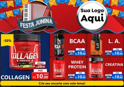 Modelo de Encarte para Encarte A4 Horizontal com o tema Festa Junina para Suplementos alimentares