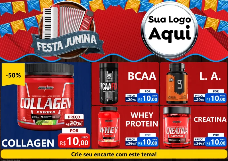 Modelo de Encarte para Encarte A4 Horizontal com o tema Festa Junina para Suplementos alimentares