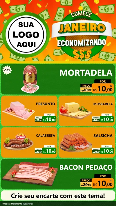 Modelo de TV para TV Vertical com o tema Comece Janeiro Economizando para Frios e Laticínios