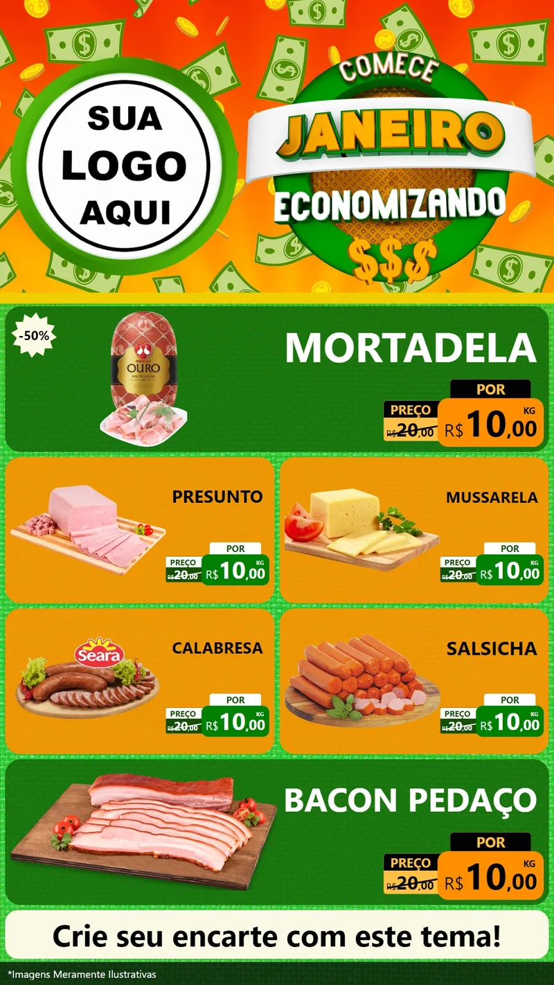 Modelo de TV para TV Vertical com o tema Comece Janeiro Economizando para Frios e Laticínios