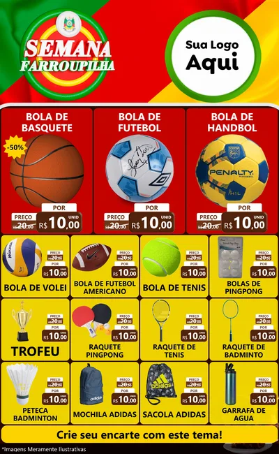 Modelo de Encarte para Encarte Grande com o tema Semana Farroupilha para Artigos Esportivos
