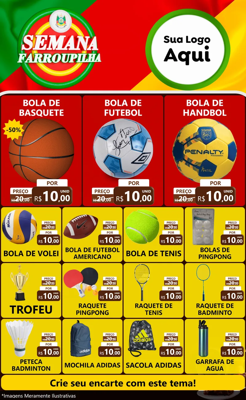 Modelo de Encarte para Encarte Grande com o tema Semana Farroupilha para Artigos Esportivos