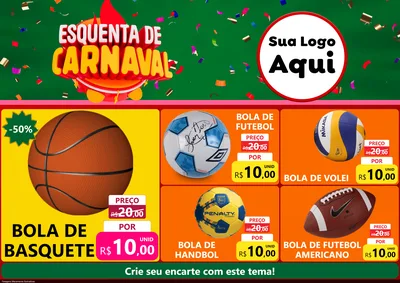 Modelo de Encarte para Encarte A4 Horizontal com o tema Esquenta de Carnaval para Artigos Esportivos