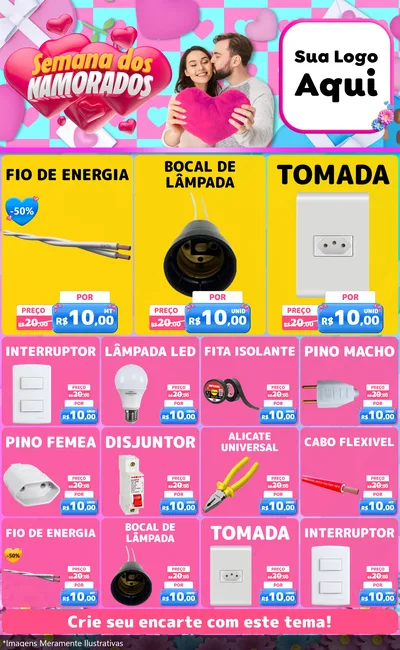 Modelo de Encarte para Encarte Grande com o tema Semana dos Namorados para Materiais Elétricos