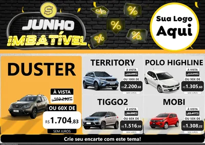 Modelo de Encarte para Encarte A4 Horizontal com o tema Junho Imbatível para Concessionaria de Carros