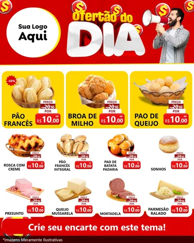 Modelo de Rede Social para Feed Instagram com o tema Ofertão do dia para Padaria