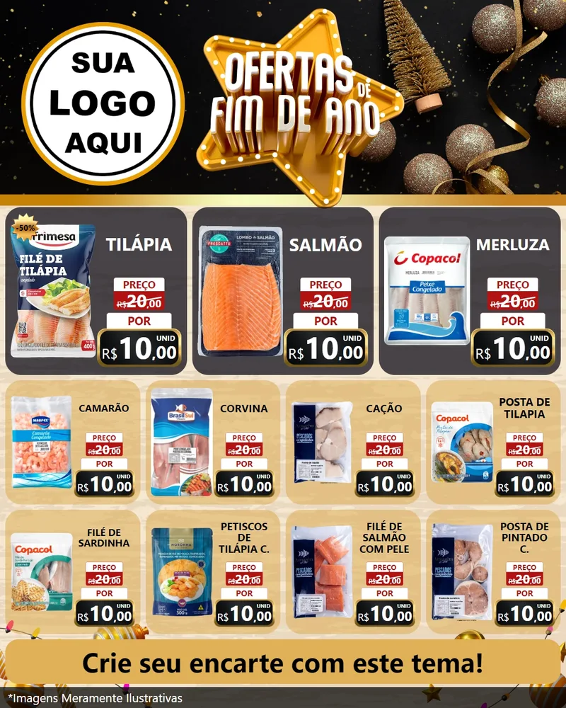 Modelo de Rede Social para Feed Instagram com o tema Ofertas de Fim de Ano para Peixaria