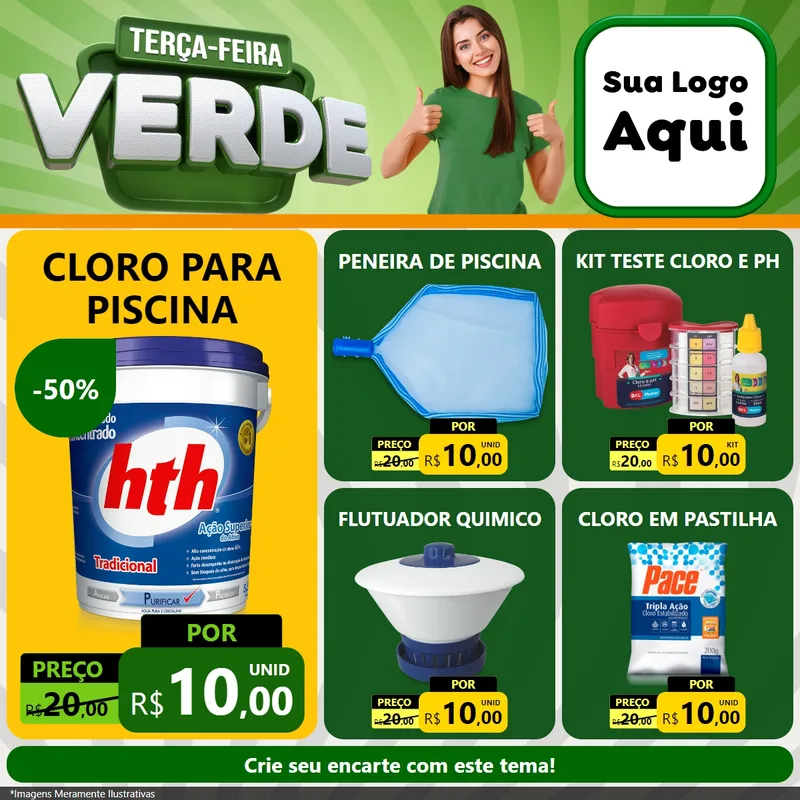 Modelo de Rede Social para Feed Facebook com o tema Terça - Feira Verde para Produtos para Piscina
