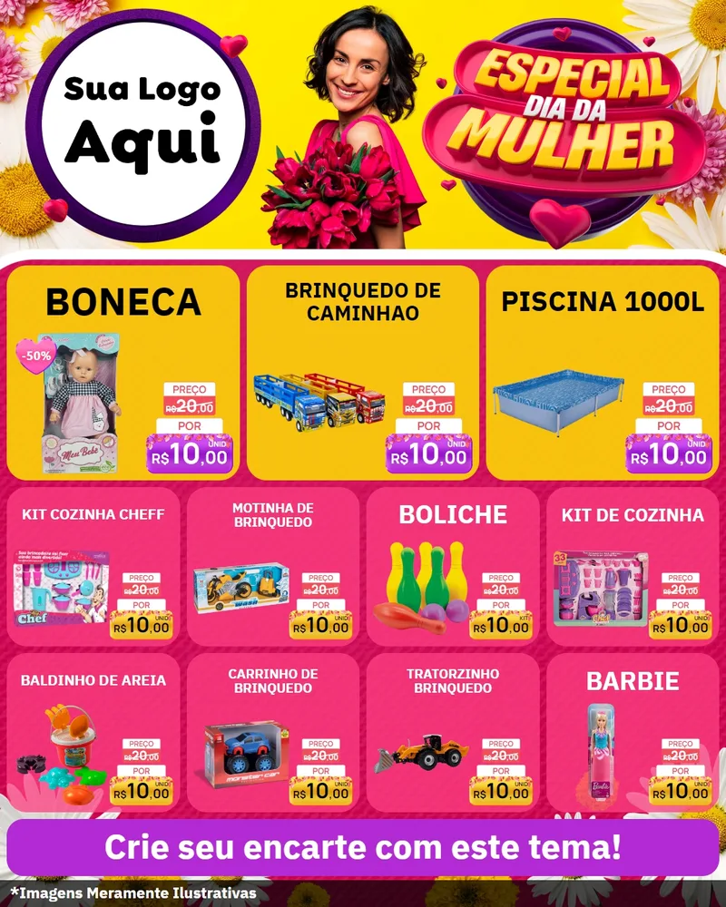 Modelo de Rede Social para Feed Instagram com o tema Especial Dia da Mulher para Brinquedos