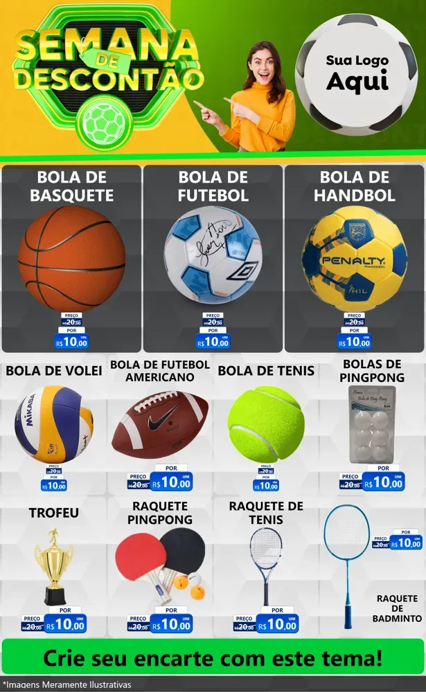 Modelo de Encarte para Encarte Grande com o tema Semana de Descontão - Copa para Artigos Esportivos