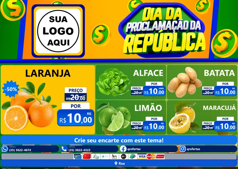 Modelo de Encarte para Encarte A4 Horizontal com o tema Dia Da Proclamação da República para Hortifrúti