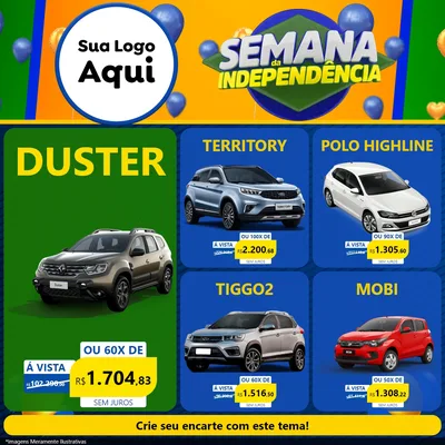 Modelo de Rede Social para Feed Facebook com o tema Semana da Independência para Concessionaria de Carros
