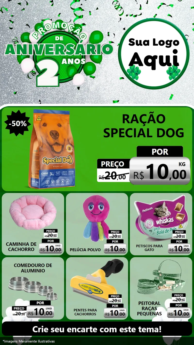 Modelo de Rede Social para Stories com o tema Promoção de Aniversário - 2 Anos para Pet Shop
