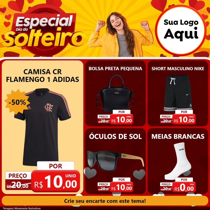 Modelo de Rede Social para Feed Facebook com o tema Especial Dia do Solteiro para Roupas e acessórios