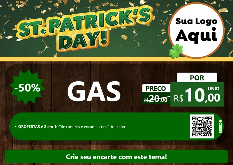 Modelo de Cartaz para Cartaz A4 Horizontal com o tema St Patriks Day para Água e gás