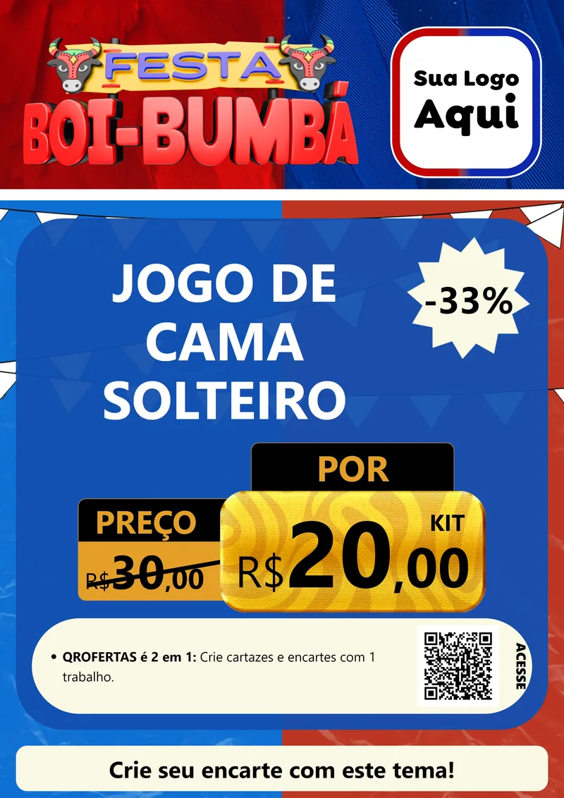 Modelo de Cartaz para Cartaz A4 Vertical com o tema Festa Boi Bumbá para Cama, Mesa e Banho