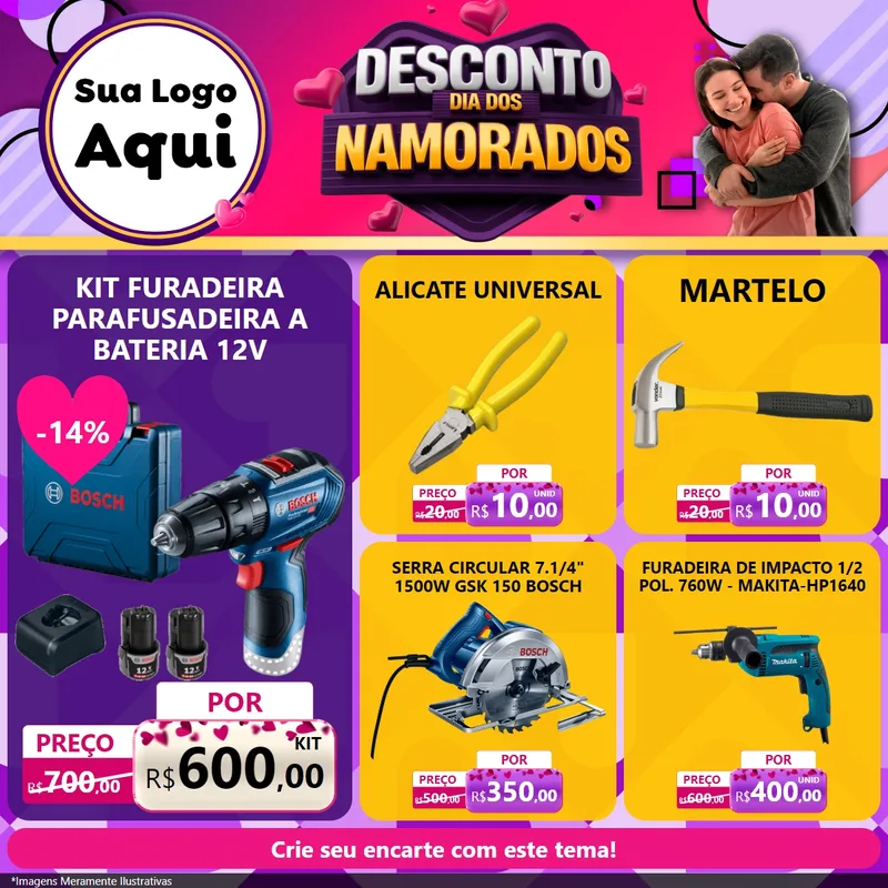 Modelo de Rede Social para Feed Facebook com o tema Desconto Dia dos Namorados para Maquinas e Ferramentas