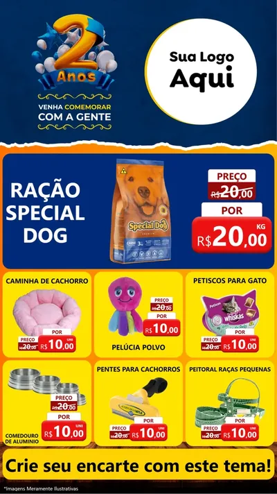 Modelo de Rede Social para Stories com o tema Aniversário de 2 anos para Pet Shop