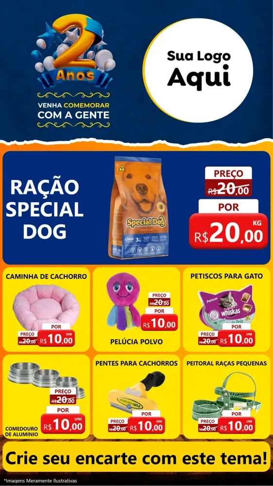 Modelo de Rede Social para Stories com o tema Aniversário de 2 anos para Pet Shop