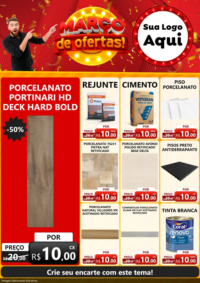 Modelo de Encarte para Encarte A4 Vertical com o tema Março de Ofertas! para Pisos e revestimentos