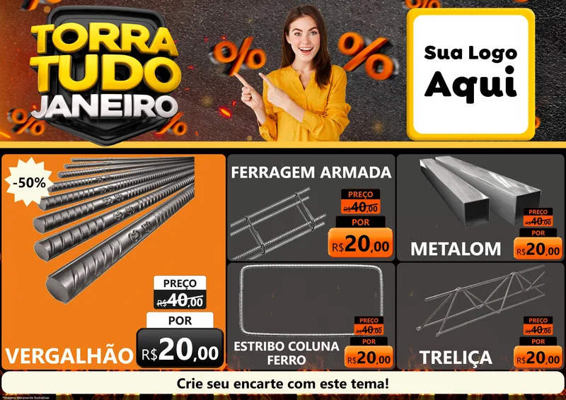 Modelo de Encarte para Encarte A4 Horizontal com o tema Torra Tudo Janeiro para Ferragens