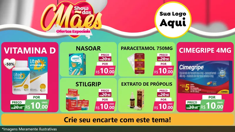 Modelo de TV para TV Horizontal com o tema Show das Mães - Ofertas Especiais para Farmácia