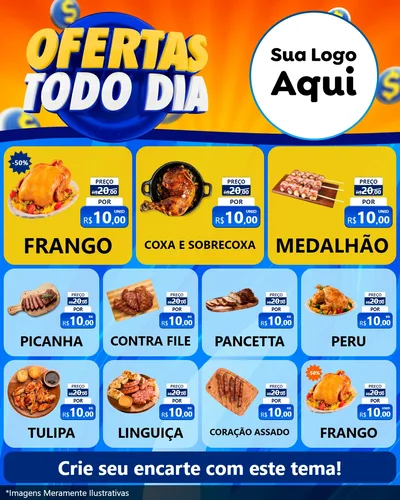 Modelo de Rede Social para Feed Instagram com o tema Ofertas Todo Dia para Assados