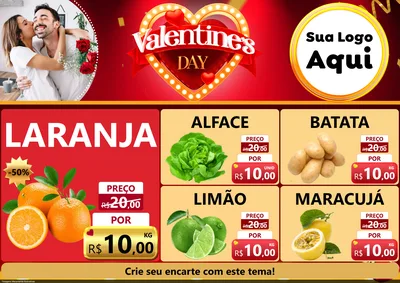 Modelo de Encarte para Encarte A4 Horizontal com o tema Valentine's Day para Hortifrúti