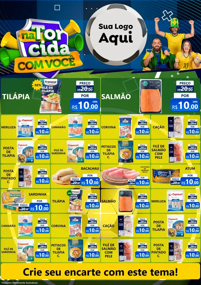 Modelo de Encarte para Encarte A4 Vertical com o tema Na Torcida Com Você - Copa para Peixaria
