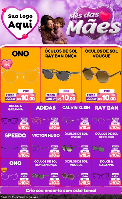 Modelo de Encarte para Encarte Grande com o tema Mês das Mães para Óticas