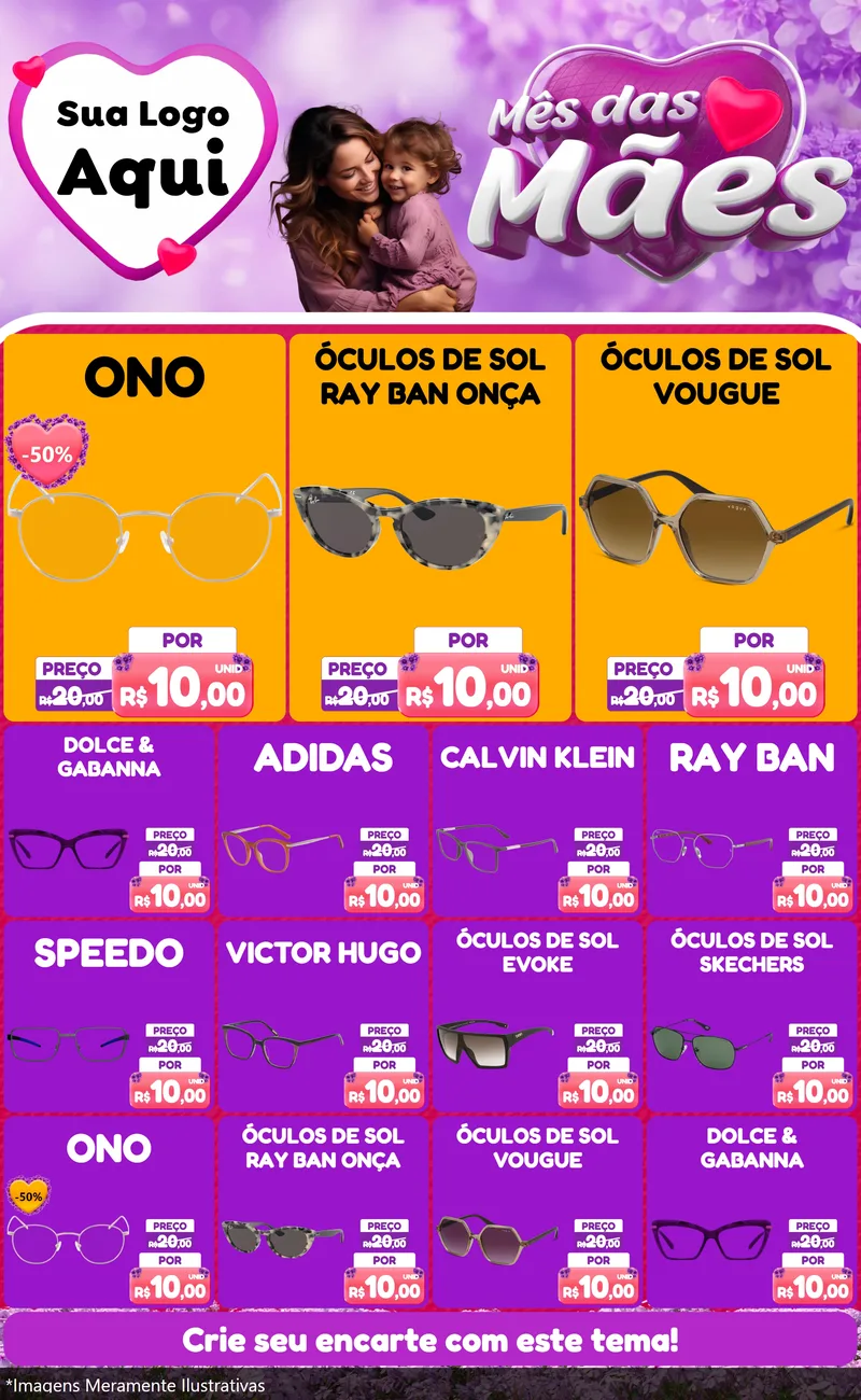 Modelo de Encarte para Encarte Grande com o tema Mês das Mães para Óticas