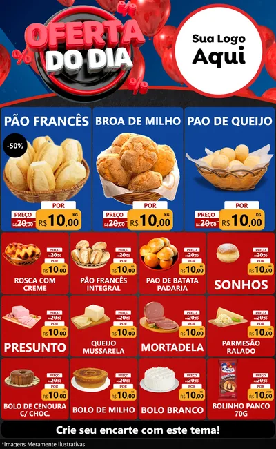 Modelo de Encarte para Encarte Grande com o tema Oferta do Dia para Padaria