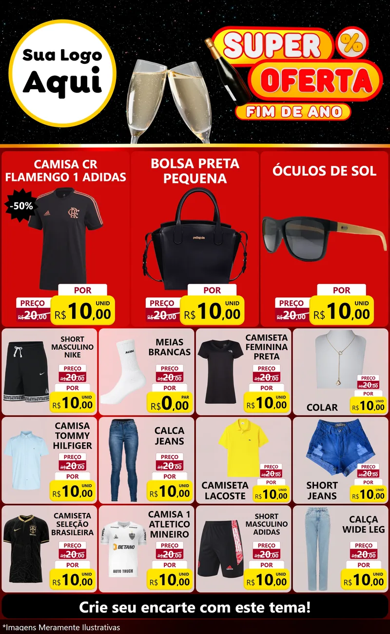 Modelo de Encarte para Encarte Grande com o tema Super Oferta Fim de Ano para Roupas e acessórios